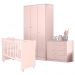 Conjunto Infantil Aurora Rosa: Berço Aurora + Kit Rodízios + Cômoda Aurora + Guarda-Roupa Aurora