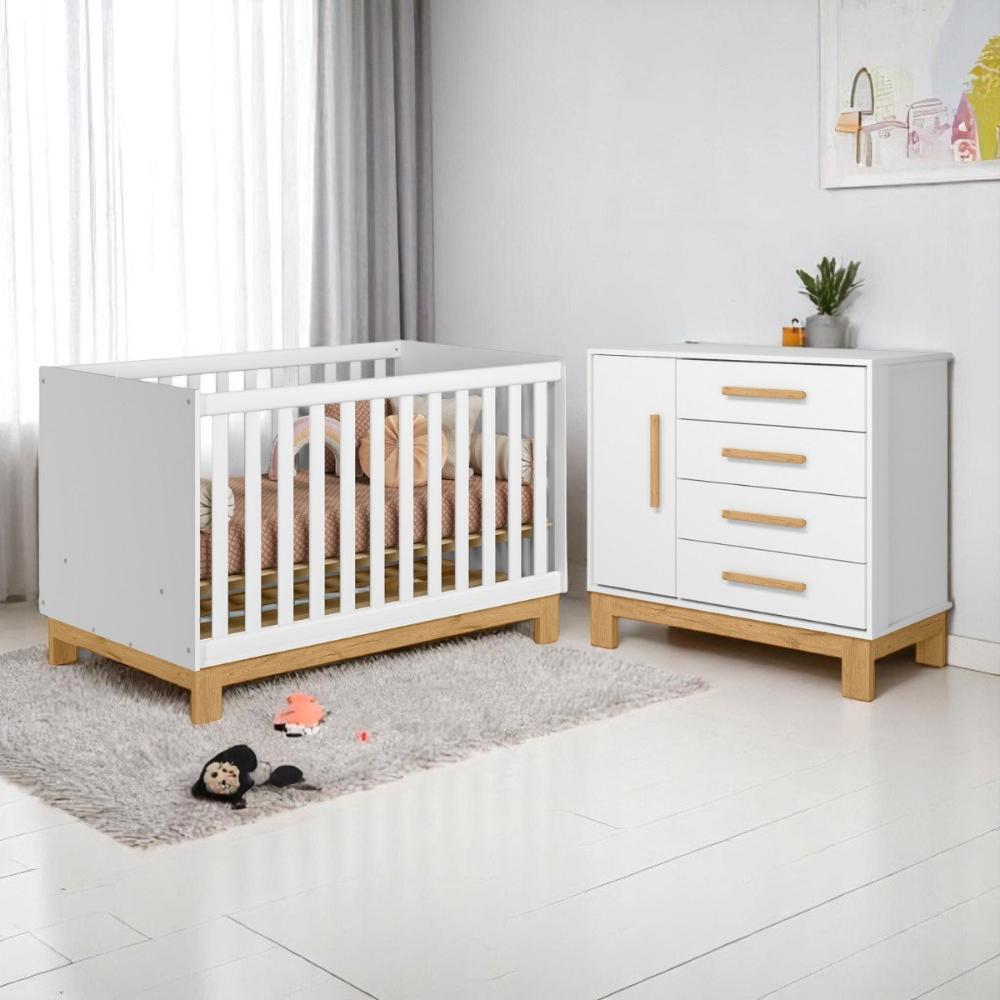 Conjunto Infantil Luar Branco Acetinado: Berço Luar Mini Cama + Cômoda Luar