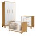 Conjunto Infantil Luar Freijo/Branco: Berço Luar Mini Cama + Cômoda Luar + Guarda-Roupa Luar