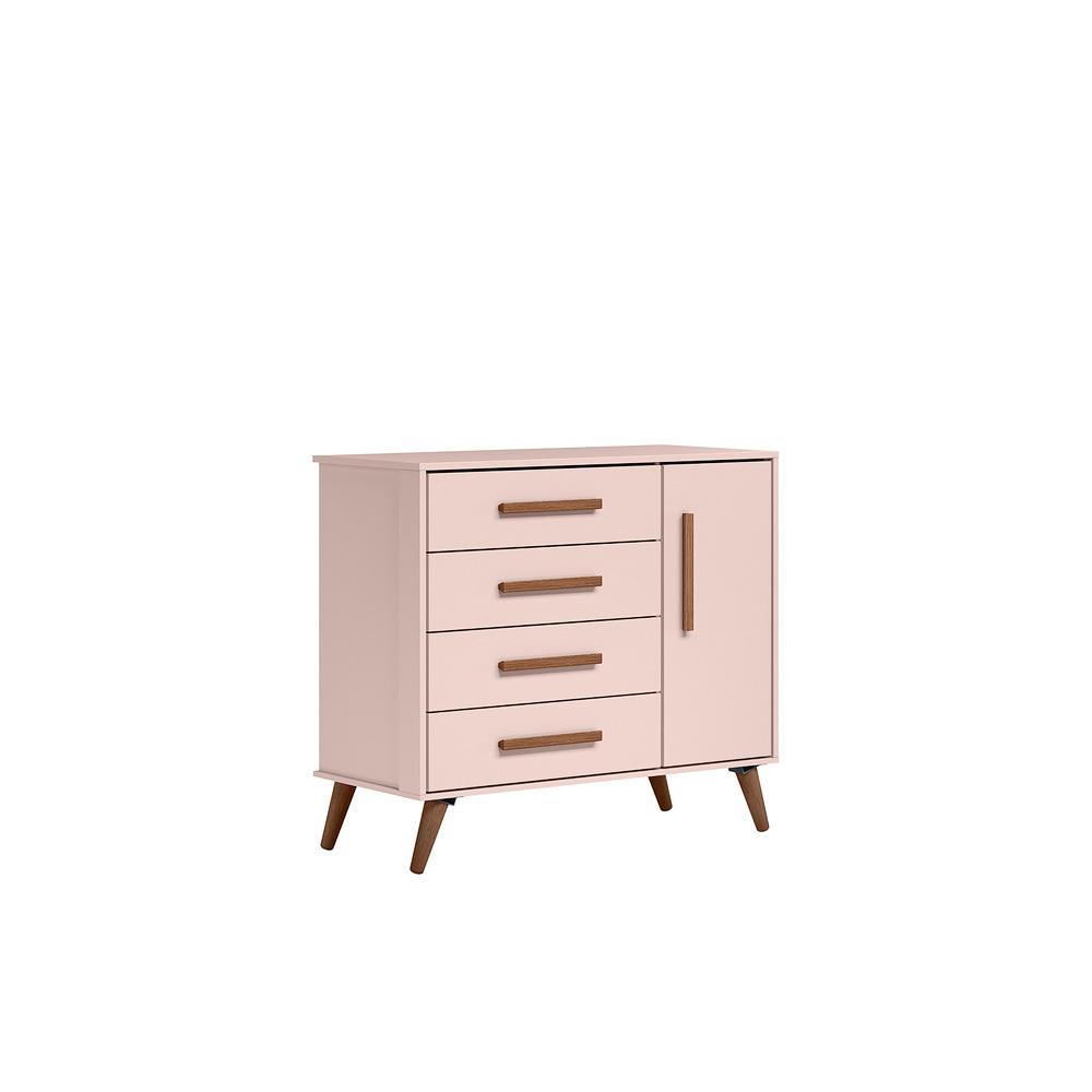 Conjunto Infantil Retrô Rosa Orion: Berço Orion Mini Cama + Cômoda Luma