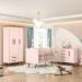 Conjunto Infantil Retrô Rosa Orion: Berço Orion Mini Cama + Guarda-Roupa Orion + Cômoda Orion