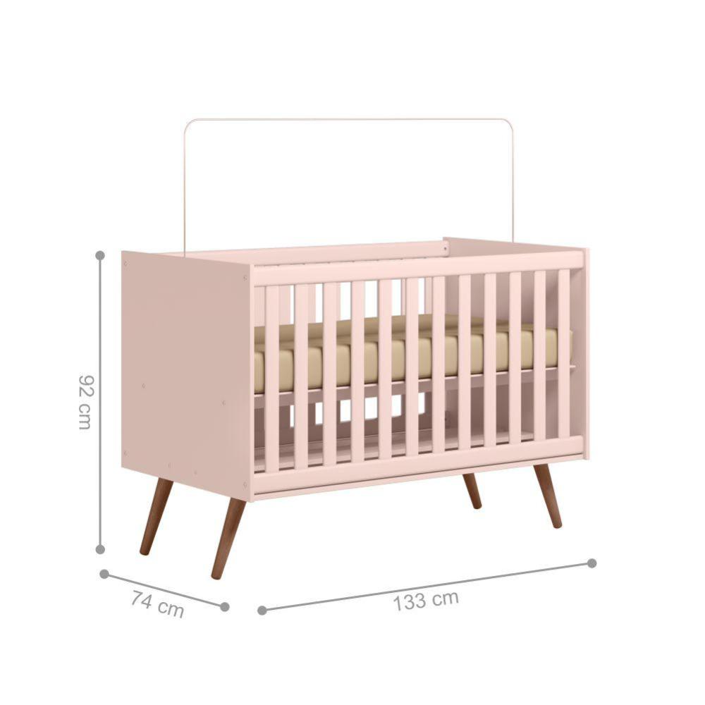 Conjunto Infantil Retrô Rosa Orion: Berço Orion Mini Cama + Guarda-Roupa Orion + Cômoda Orion