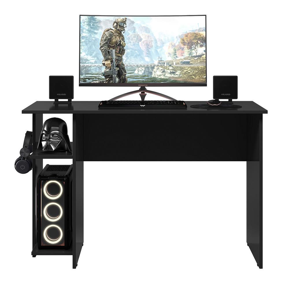 Conjunto Shadow Preto Fosco: Mesa Shadow Vortex Prateleira e Suporte para CPU + Armário Shadow Império