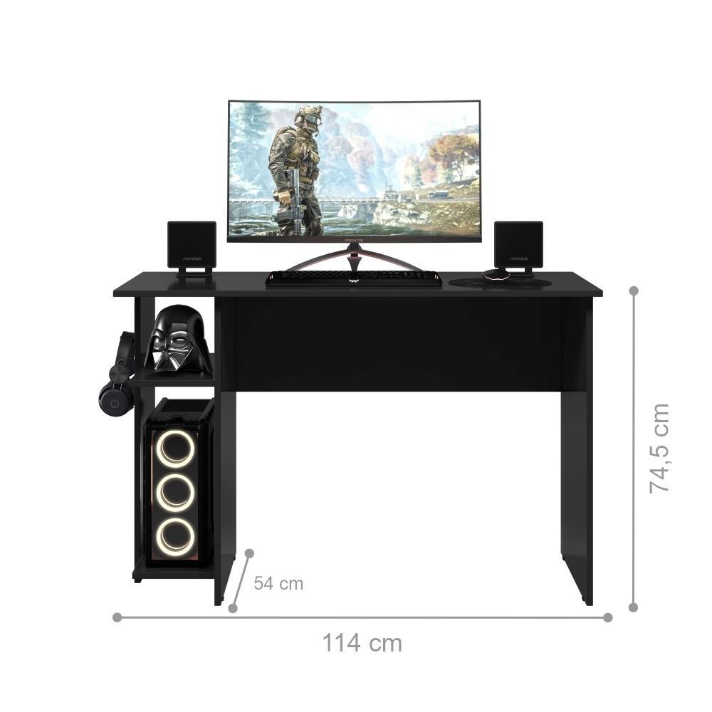 Conjunto Shadow Preto Fosco: Mesa Shadow Vortex Prateleira e Suporte para CPU + Armário Shadow Império