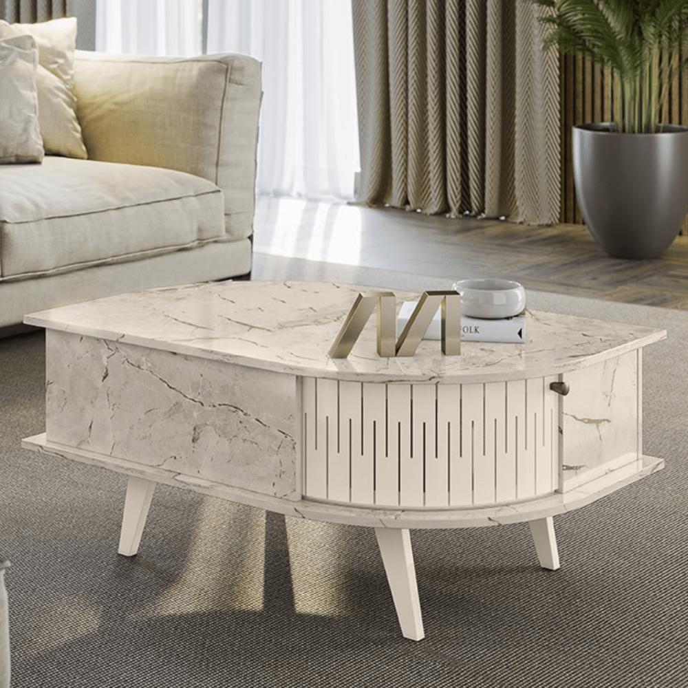 Conjunto Turim c/ Mesa de Centro Nevada Calacata/Off-White