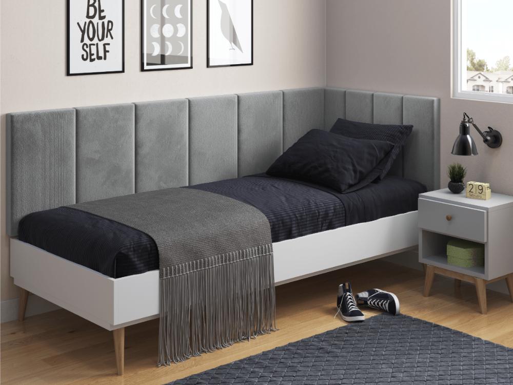 Conjunto de Cabeceira Solteiro Clara Proteção Lateral Cinza Suede