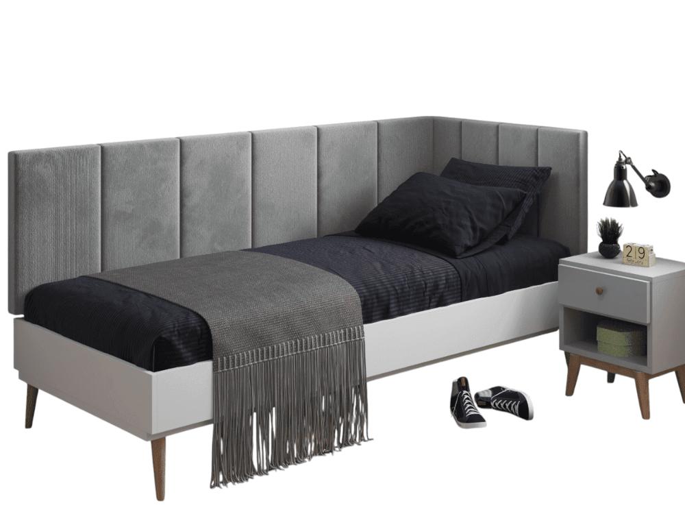 Conjunto de Cabeceira Solteiro Clara Proteção Lateral Cinza Suede