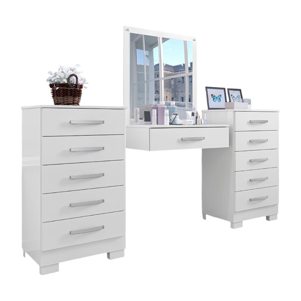 Conjunto para Quarto de Cômodas e Penteadeira Floratta Branco
