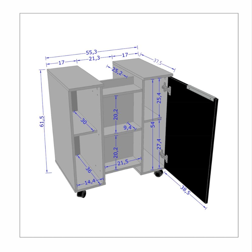 Gabinete Para Banheiro Lisboa c/ Porta e 6 Nichos Branco/Ripado