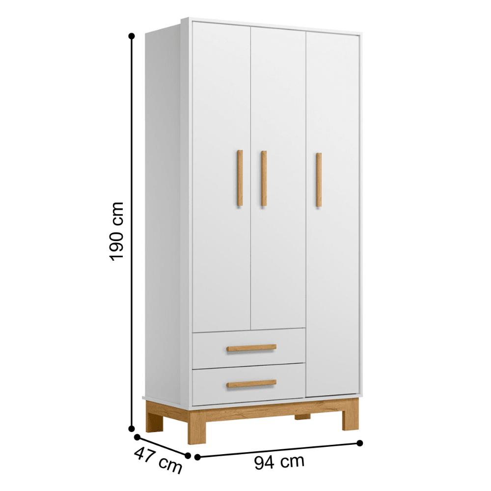 Guarda-Roupa 3 Portas 2 Gavetas Luar Branco Acetinado