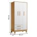 Guarda-Roupa 3 Portas 2 Gavetas Luar Freijo Toq/Branco Acetinado