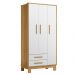 Guarda-Roupa 3 Portas 2 Gavetas Luar Freijo Toq/Branco Acetinado