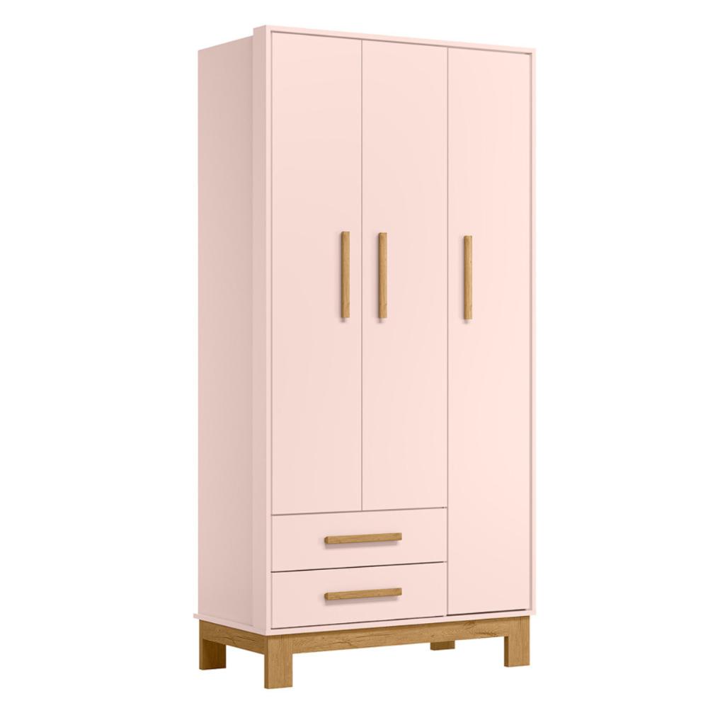 Guarda-Roupa 3 Portas 2 Gavetas Luar Rosa Acetinado