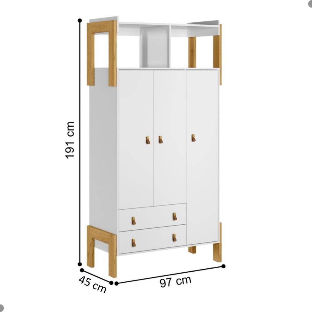 Guarda-Roupa 3 Portas 2 Gavetas com Nicho Alegria Branco Acetinado