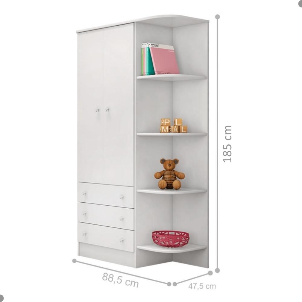 Guarda-Roupa Infantil Aurora c Prateleiras 2 Portase 3 Gavetas Branco