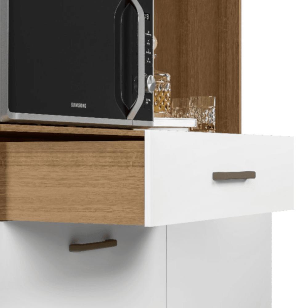 Kit Cozinha Toscana Completa com Armários Estantes e Nichos para Utensílios e Eletrodomésticos Branco Ripado
