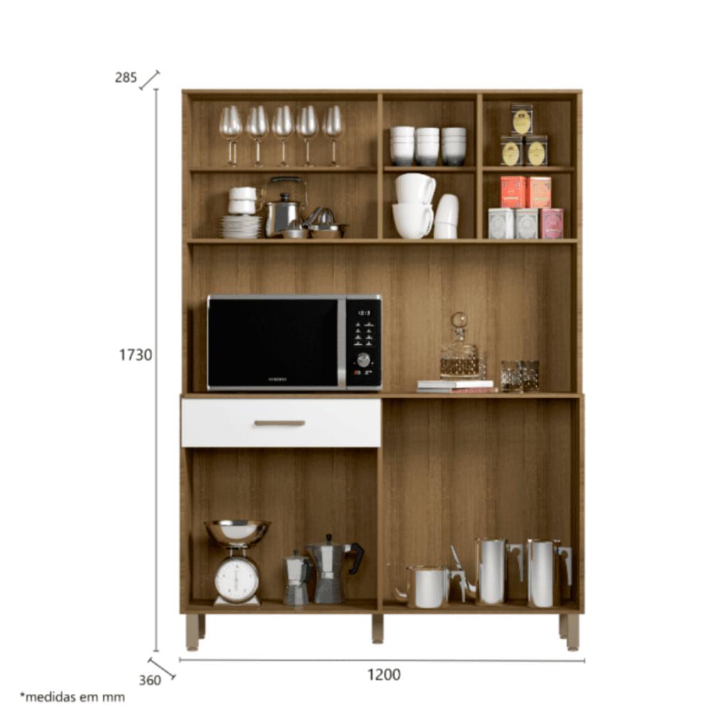 Kit Cozinha Toscana Completa com Armários Estantes e Nichos para Utensílios e Eletrodomésticos Branco Ripado