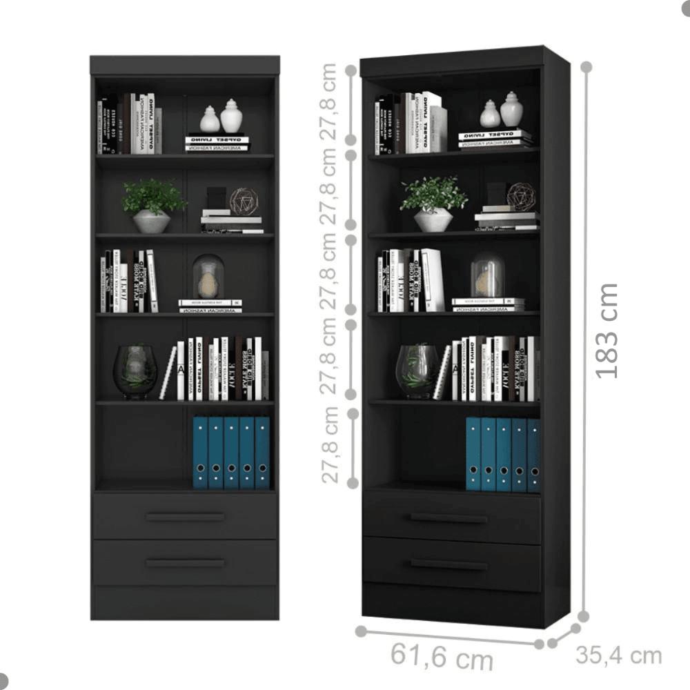 Livreiro Turim com Prateleiras Suporte para livros preto fosco