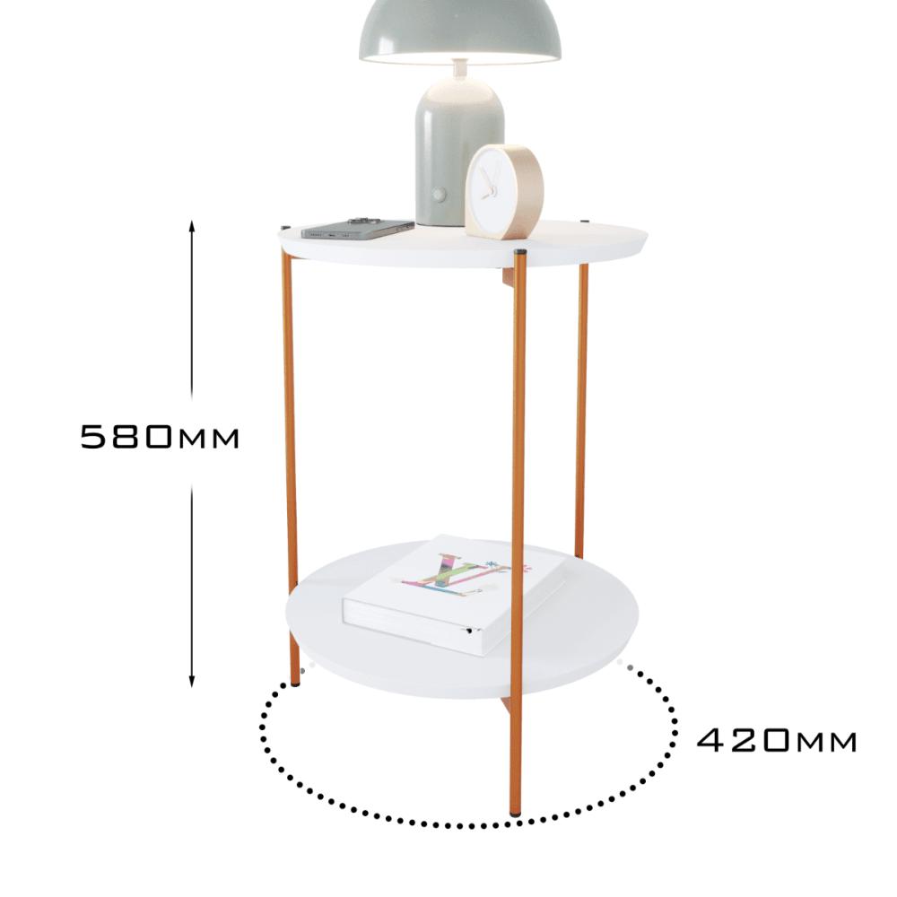 Mesa De Apoio Lateral Nina Branco Com Pés de Ferro Bronze