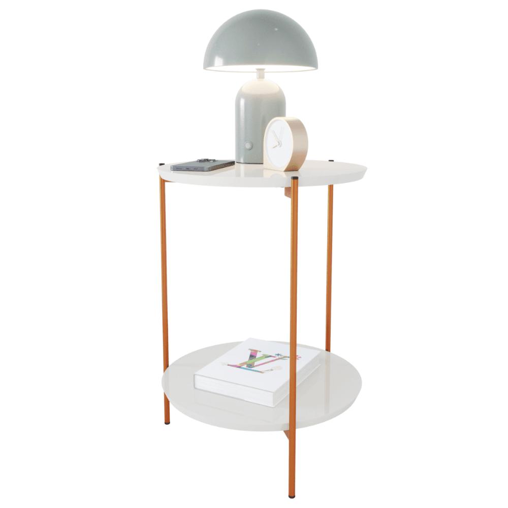 Mesa De Apoio Lateral Nina Off White Com Pés de Ferro Bronze