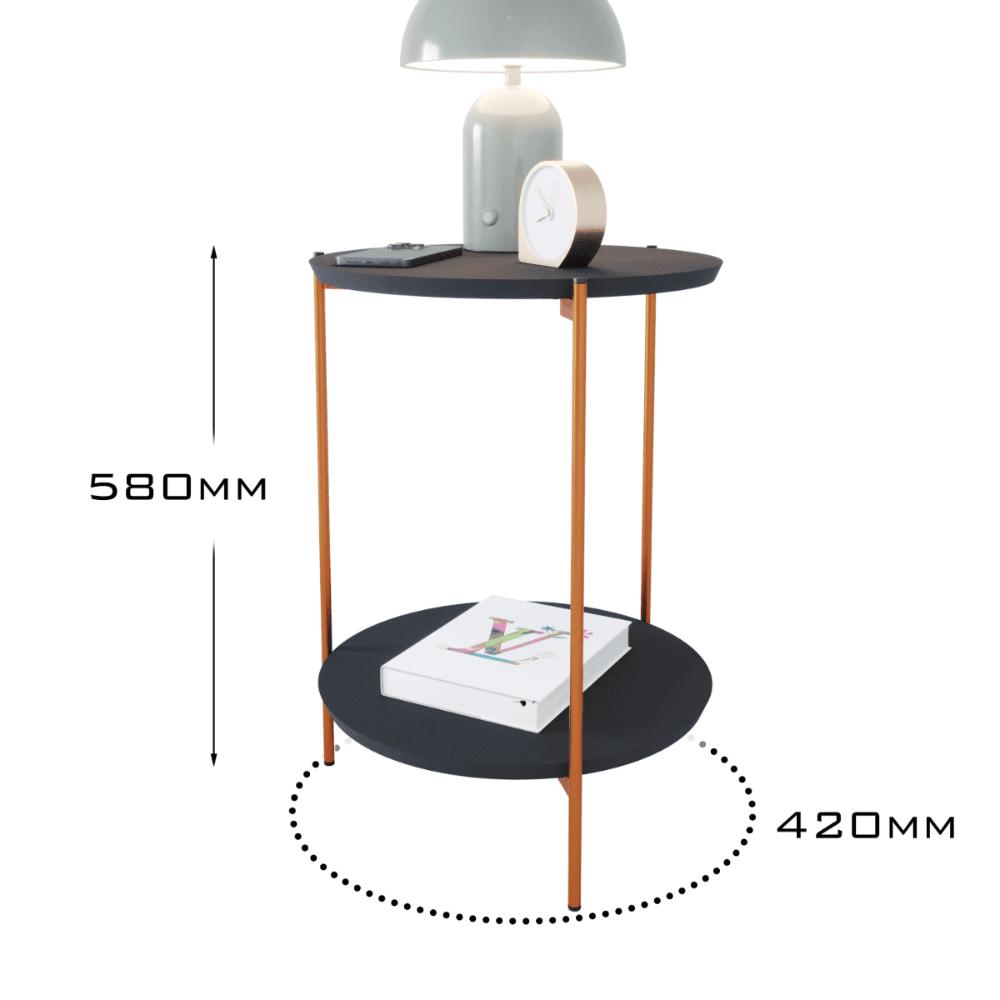 Mesa De Apoio Lateral Nina Preto Com Pés de Ferro Bronze