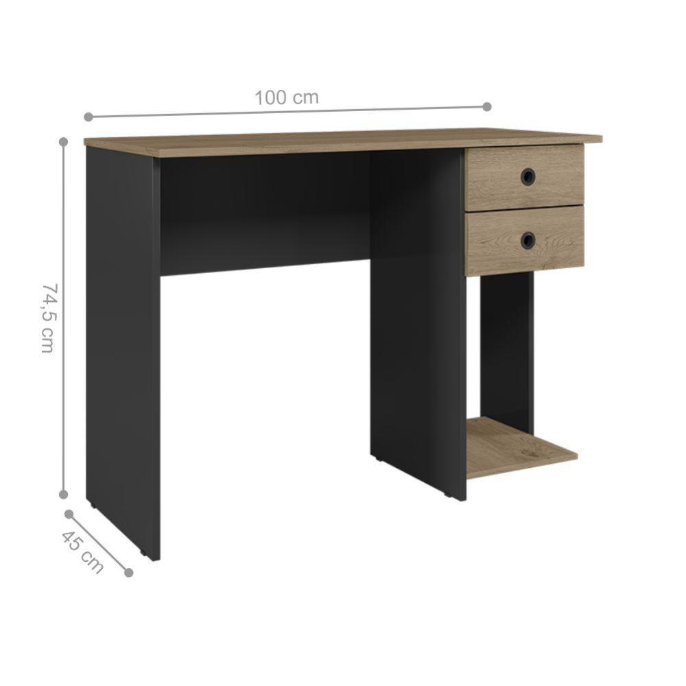 Mesa Escrivaninha Aurora c/ 2 Gaveteiro e Espaço para CPU Preto Fosco/Carvalho Toq Rústico
