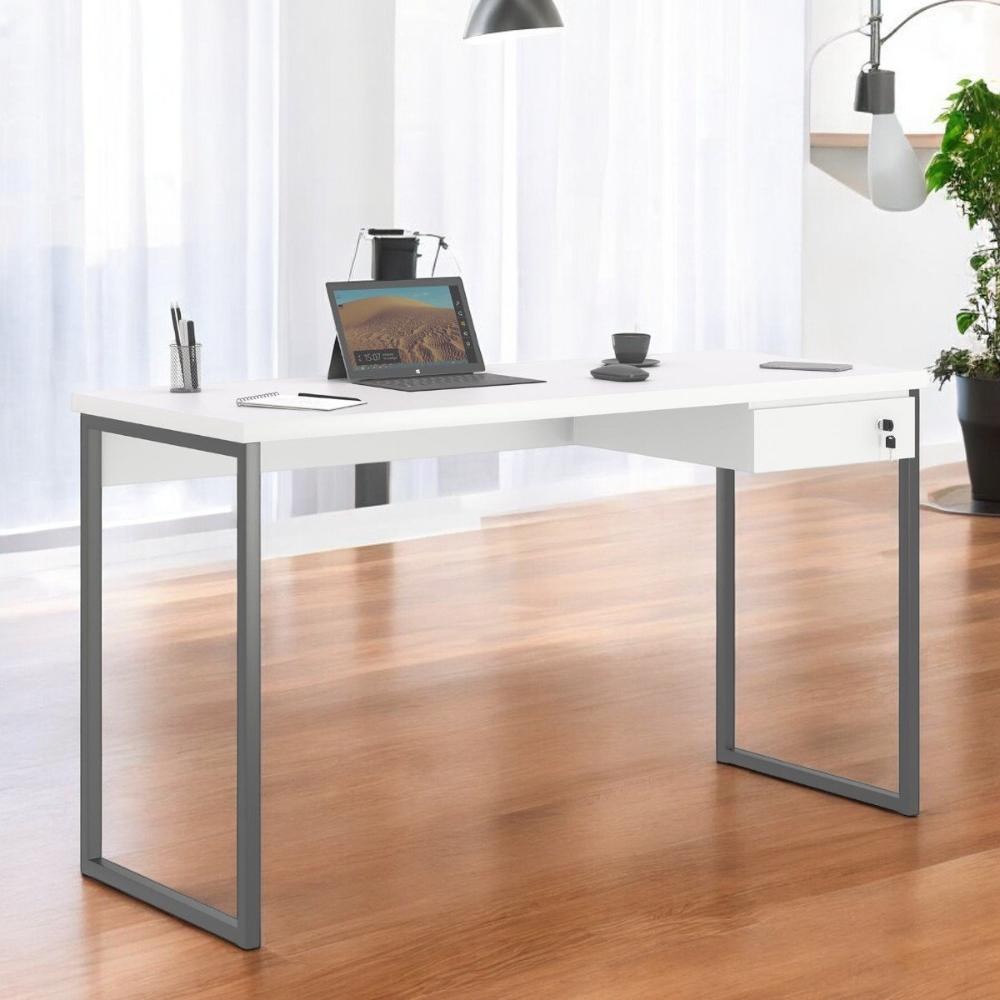 Mesa Home Office Escrivaninha Shine 1,36 Branco Com Gaveteiro