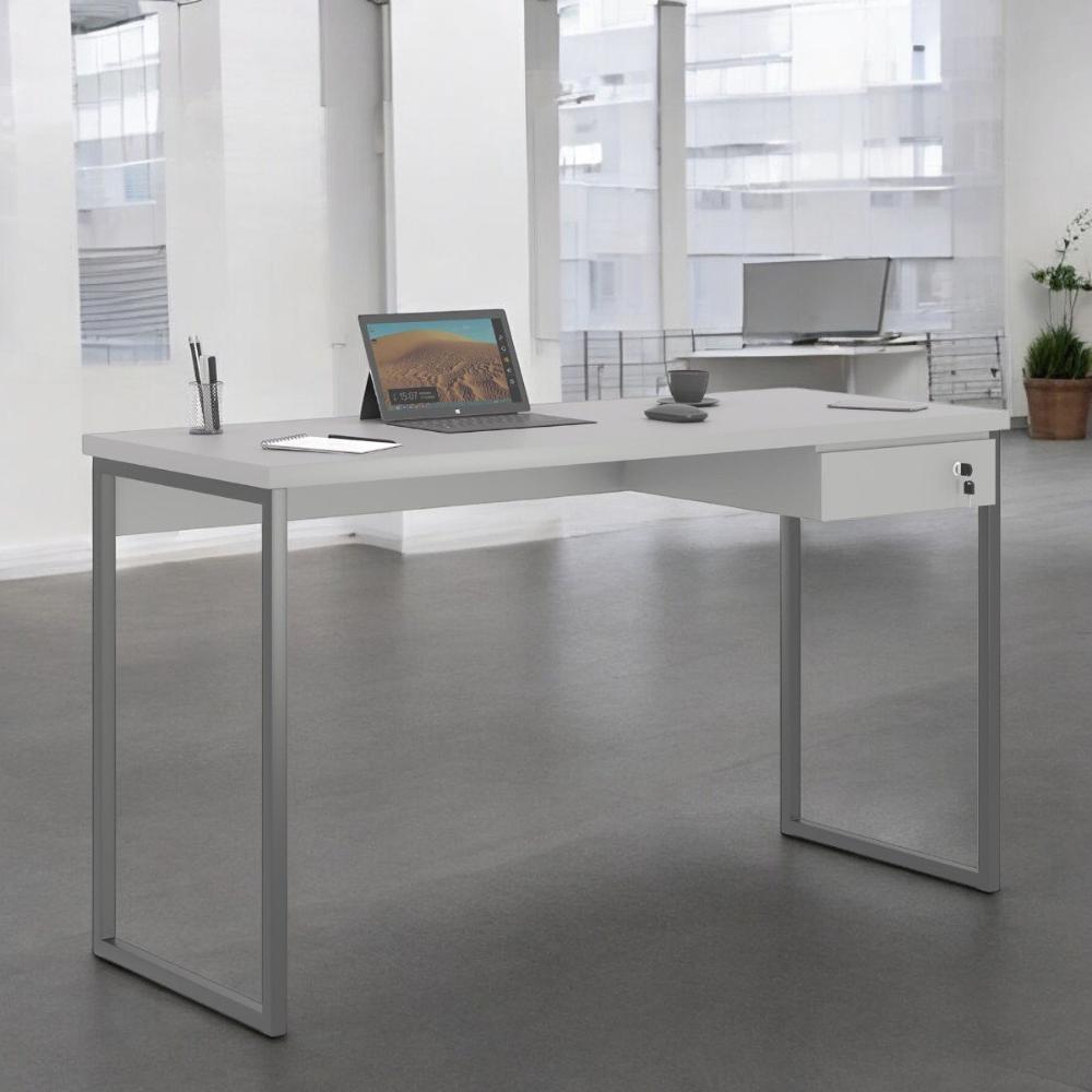 Mesa Home Office Escrivaninha Shine 1,36 Cinza Com Gaveteiro