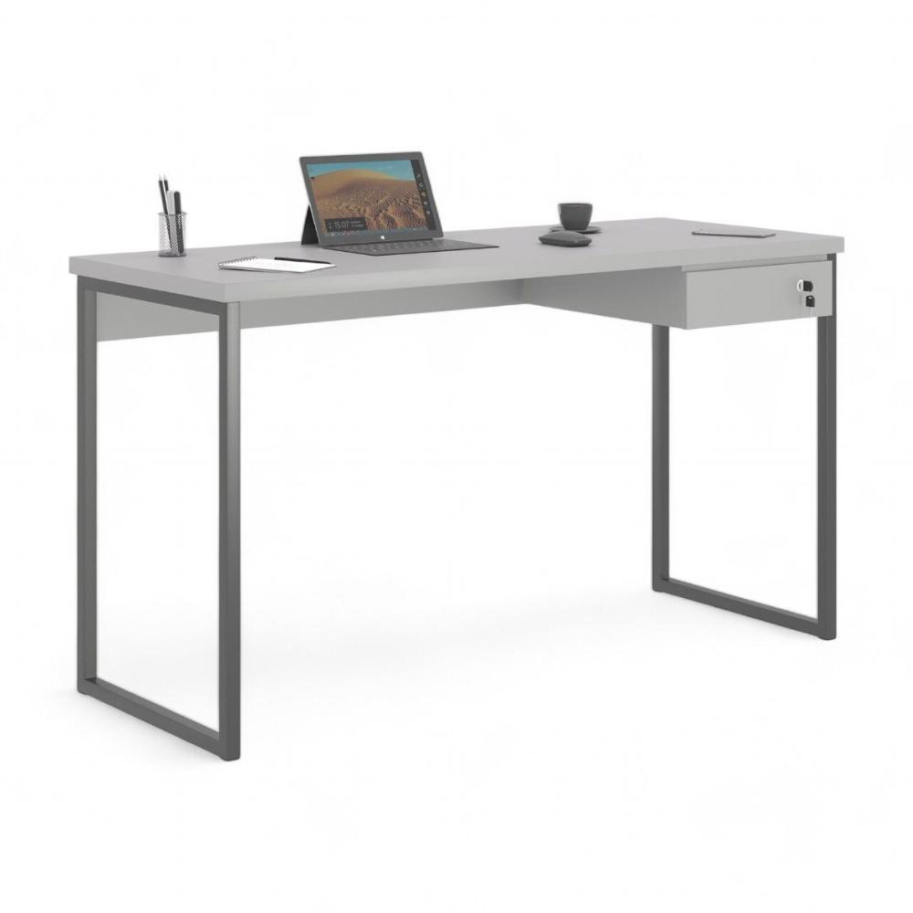 Mesa Home Office Escrivaninha Shine 1,36 Cinza Com Gaveteiro