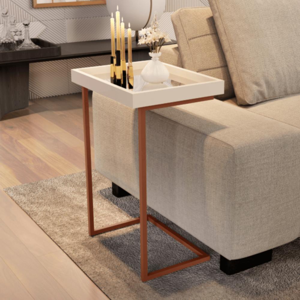 Mesa de Apoio Lateral Sala de estar 4876 Perola Pé De Ferro Bronze