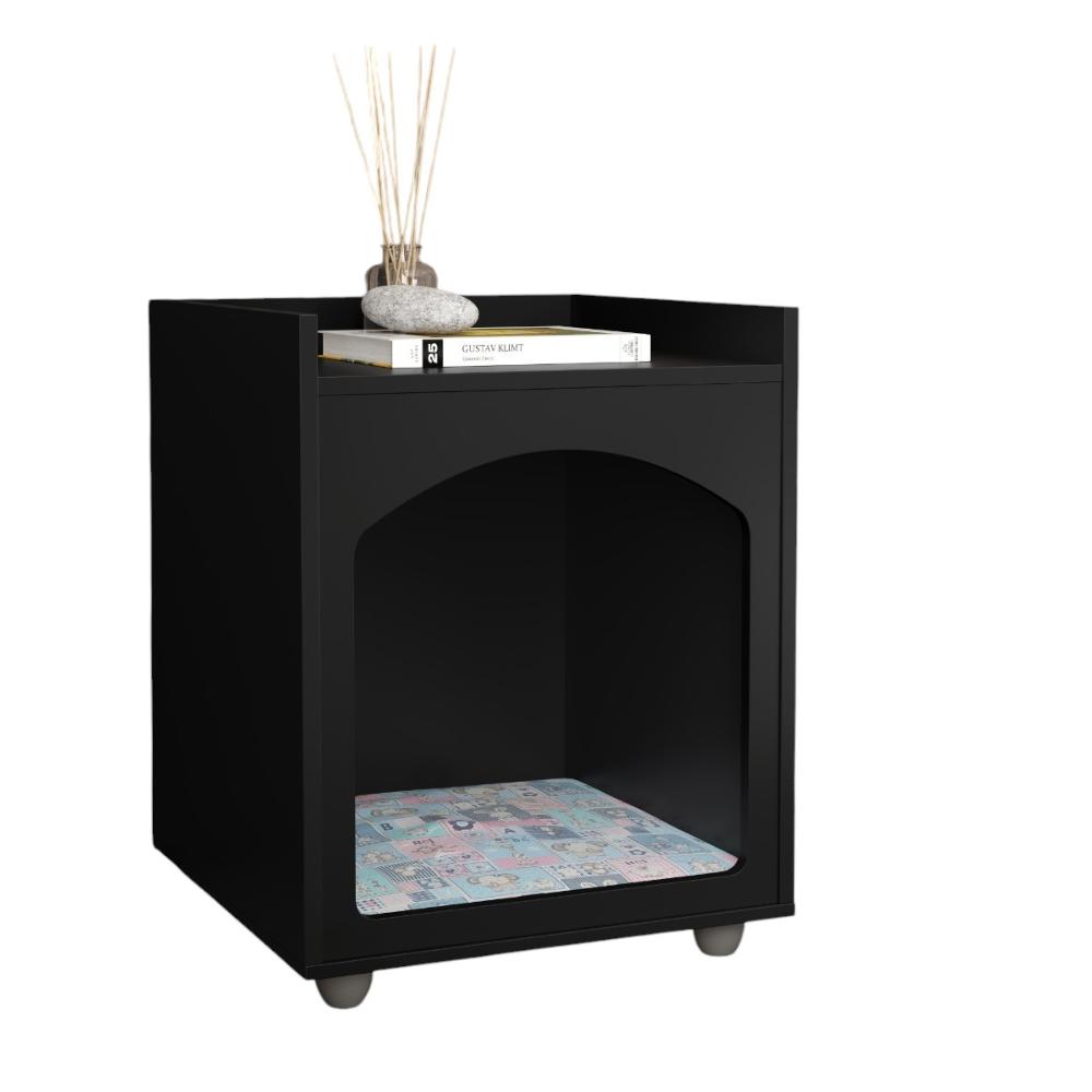 Mesa de Cabeceira Casinha de Cachorro/Gato PET Preto/Freijó