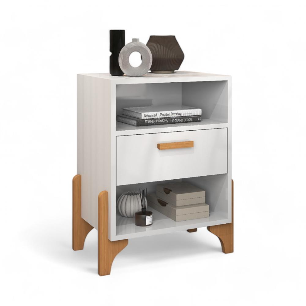 Mesa de Cabeceira Elegante com Gaveta Vancouver Branca