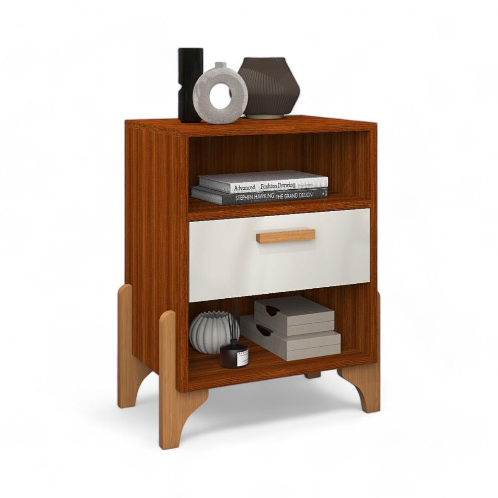 Mesa de Cabeceira Elegante com Gaveta Vancouver Cinamomo e Off