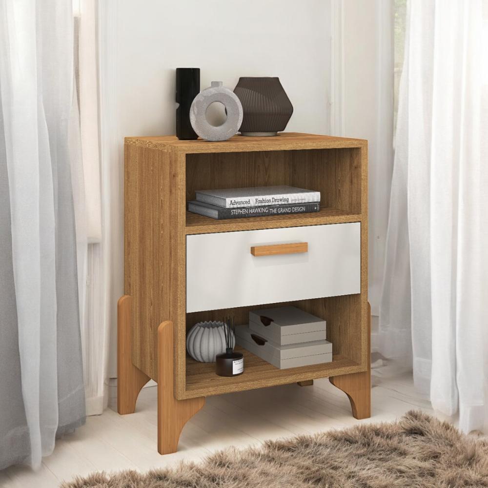 Mesa de Cabeceira Elegante com Gaveta Vancouver Freijó e Off