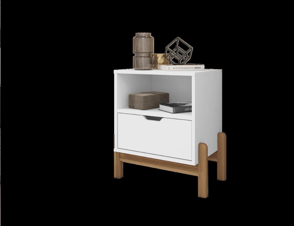 Mesa de Cabeceira c/ Nicho e Gaveteiro porta Itens Aurora Branco