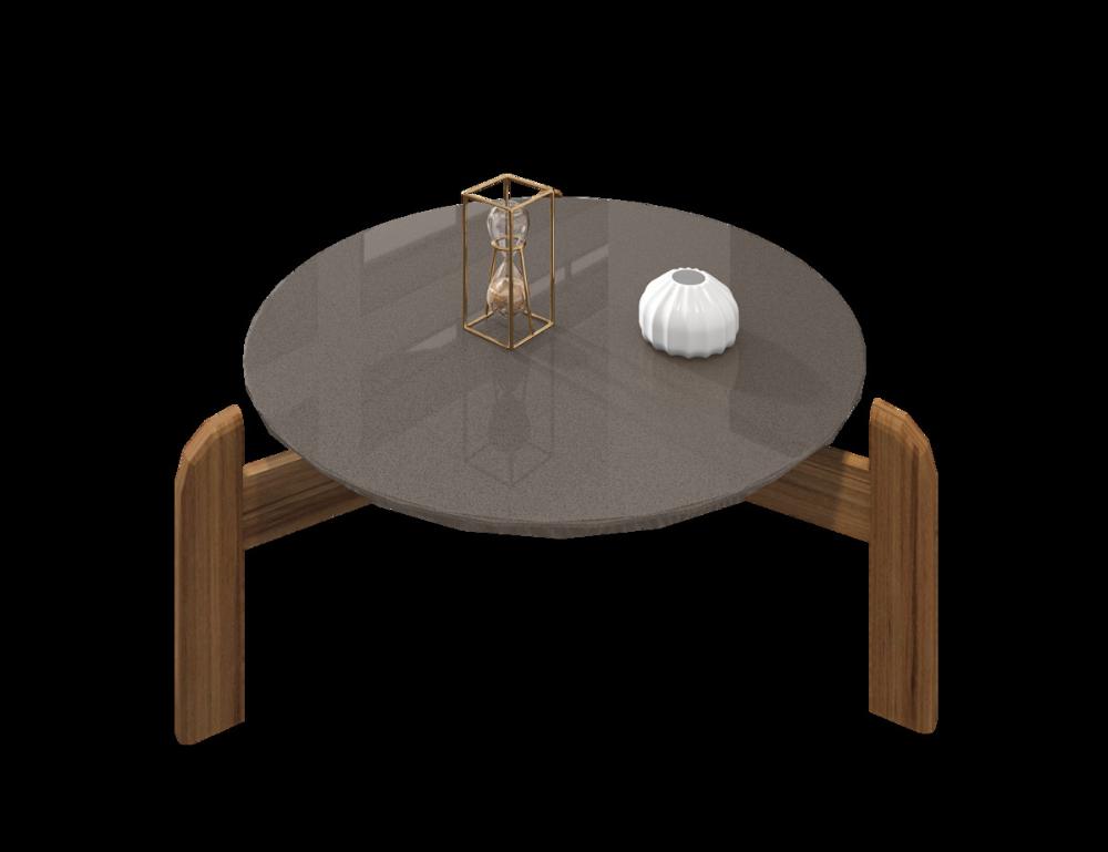 Mesa de Centro Circular para Sala de Estar Luna Cinza Perola/Cedro