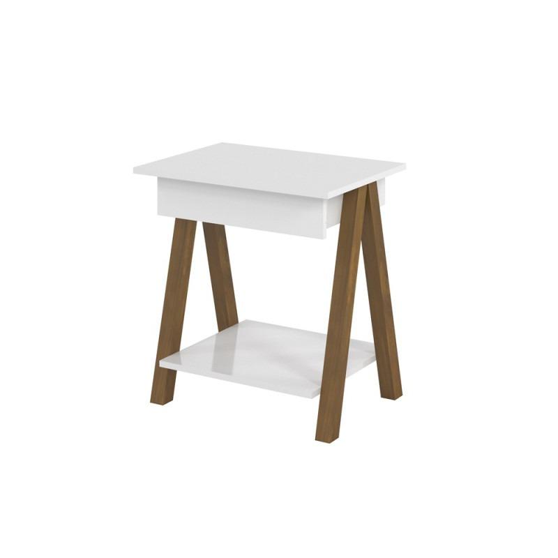 Mesa de cabeceira 1 gaveta e prateleira Integra Dexter Amadeirado/Branco