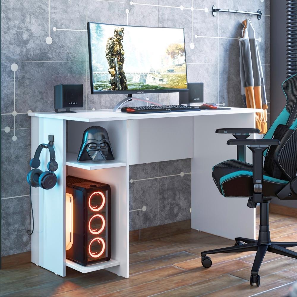 Mesa para Escritório e Shadow Vortex Prateleira e Suporte para CPU Branco/Branco