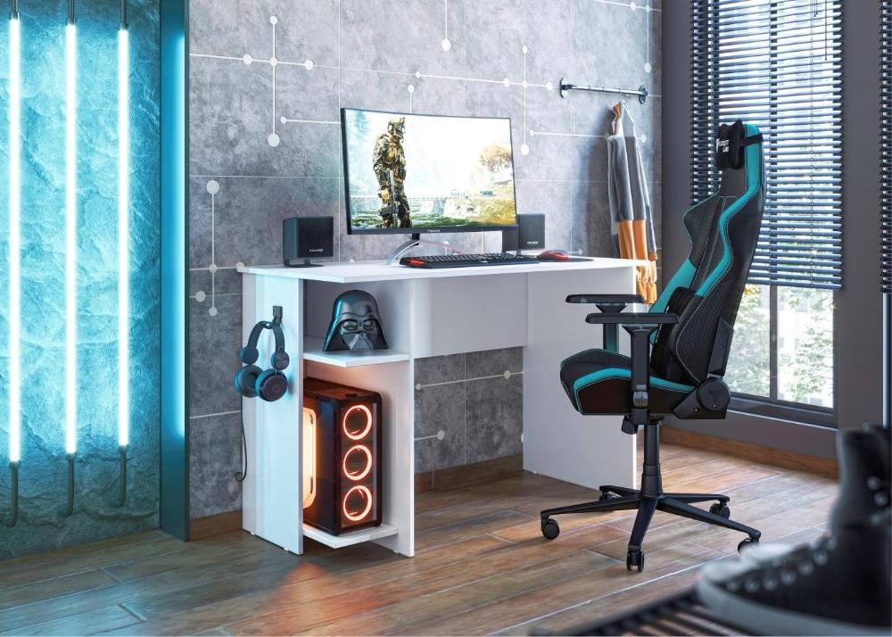Mesa para Escritório e Shadow Vortex Prateleira e Suporte para CPU Branco/Branco
