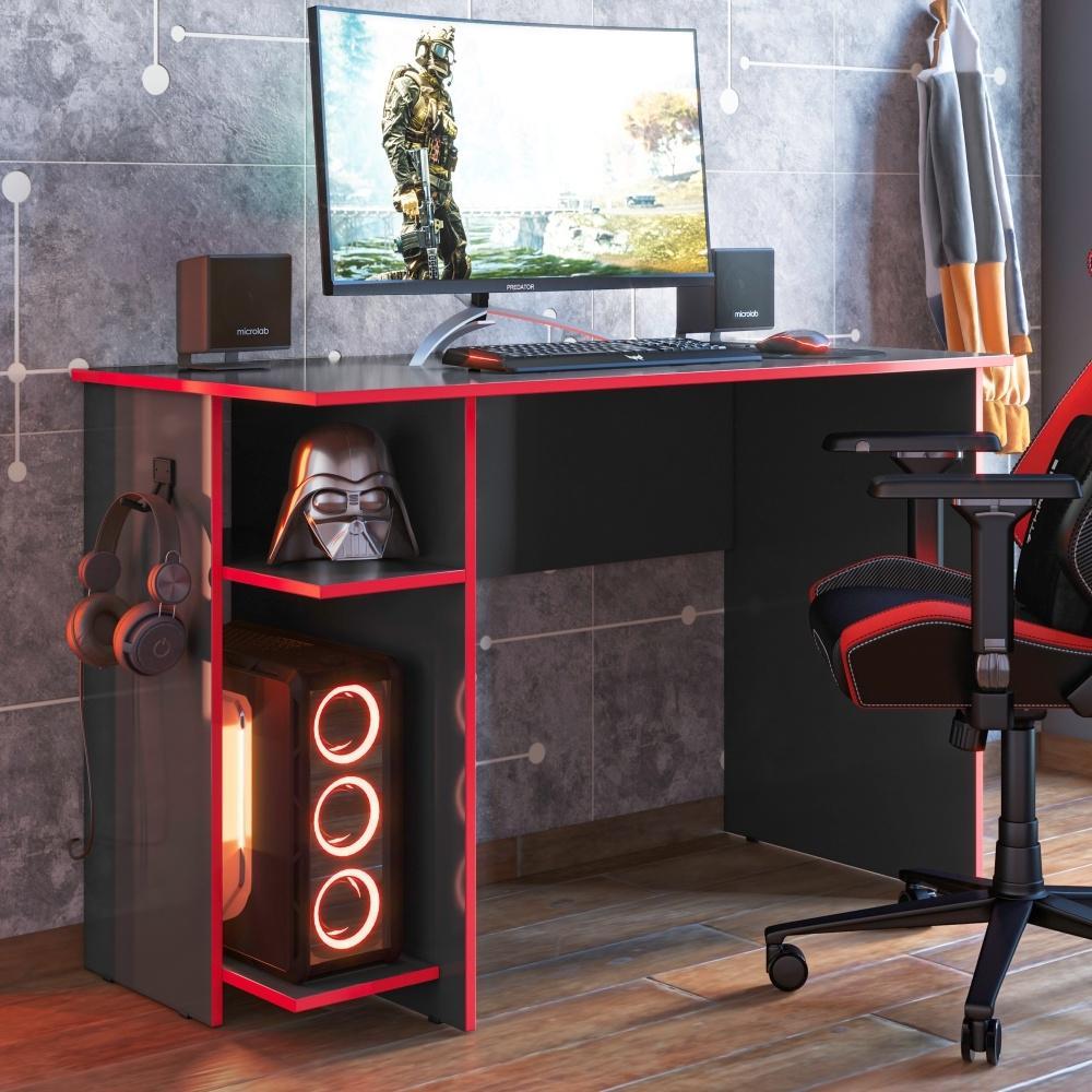 Mesa para Escritório e Shadow Vortex Prateleira e Suporte para CPU Preto Fosco/Vermelho