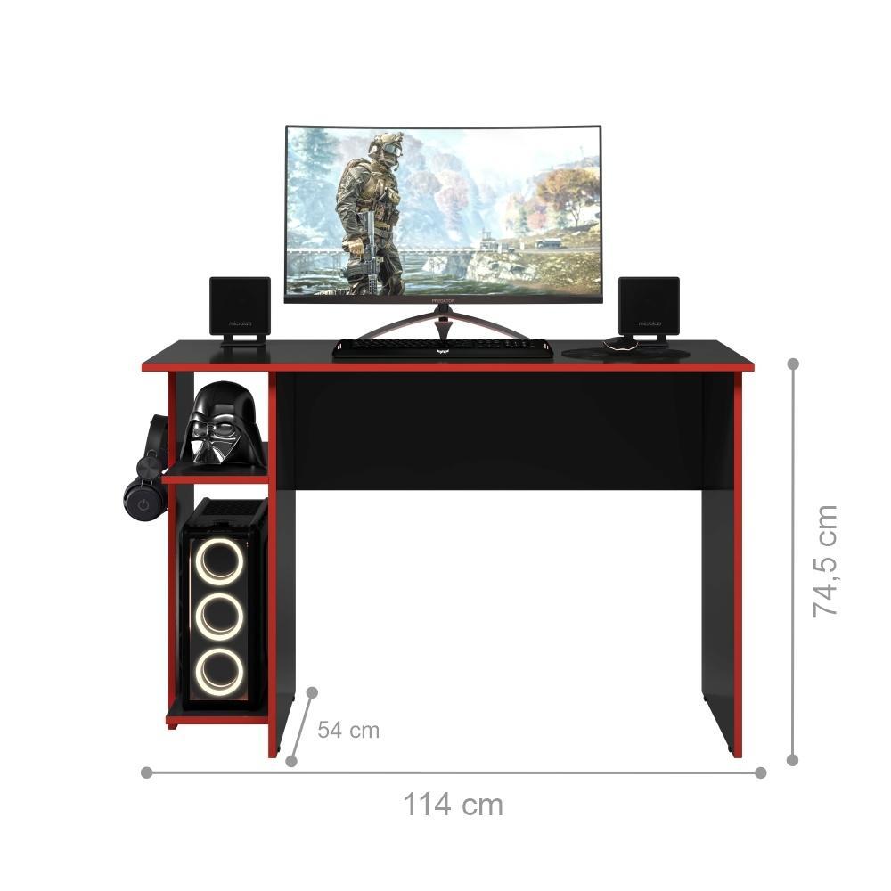 Mesa para Escritório e Shadow Vortex Prateleira e Suporte para CPU Preto Fosco/Vermelho