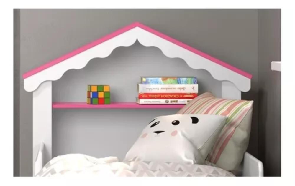 Mini Cama Infantil p/ Quarto Casinha Realeza Branco Com Rosa
