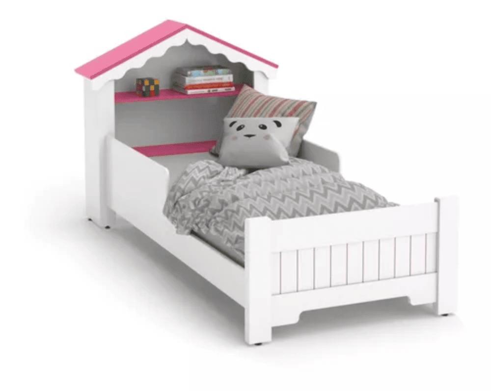 Mini Cama Infantil p/ Quarto Casinha Realeza Branco Com Rosa