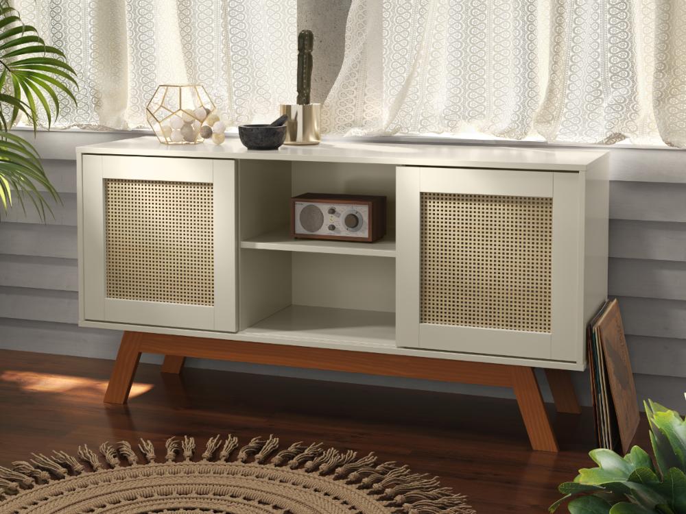 Rack Buffet com duas Porta de Correr Bali pés em Madeira Off White