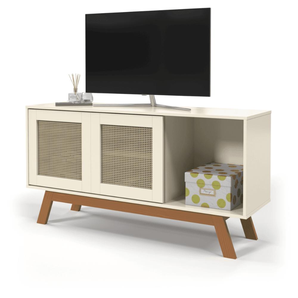 Rack Buffet com duas Porta de Correr Bali pés em Madeira Off White