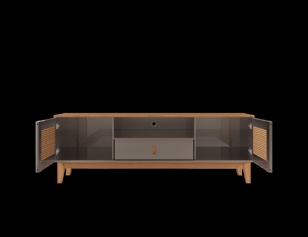 Rack Jade 1,60m c/ 2 Portas Gaveteiro e Nicho Central Cinza Perola/Noce