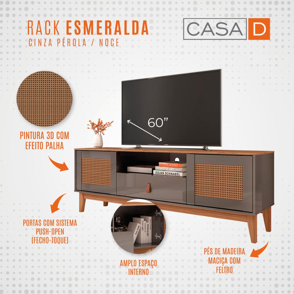 Rack Jade 1,60m c/ 2 Portas Gaveteiro e Nicho Central Cinza Perola/Noce