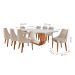 Conjunto de Mesa de Jantar Ane II com Tampo de Vidro Off White e 8 Cadeiras Estofadas Esmeralda Veludo Bege