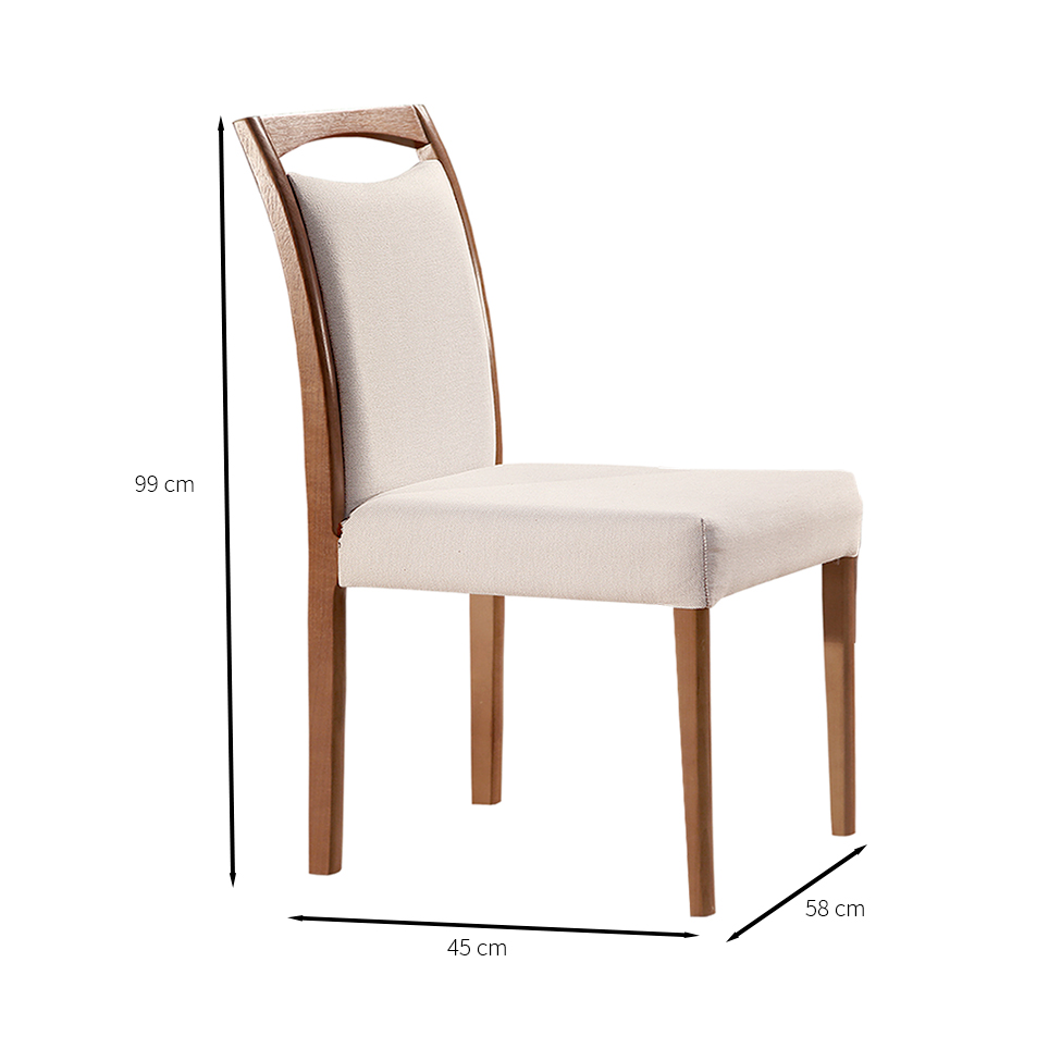 Conjunto de Mesa de Jantar com Tampo de Vidro e 6 Cadeiras Esparta Linho Off White e Imbuia