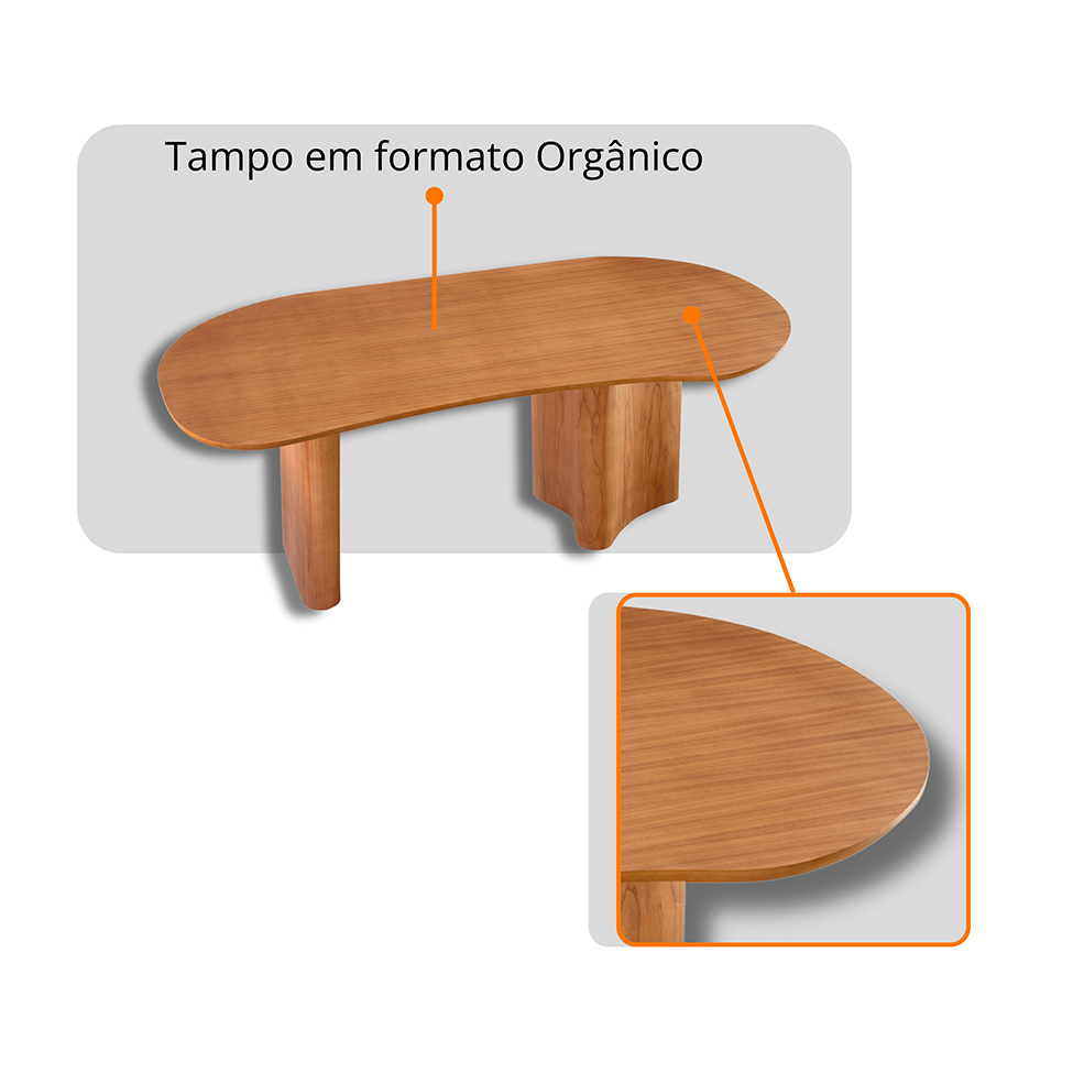 Mesa de Jantar Orgânica Savana com Tampo Laminado e 6 Cadeiras Savana Gold Corino Milano e Imbuia Natural